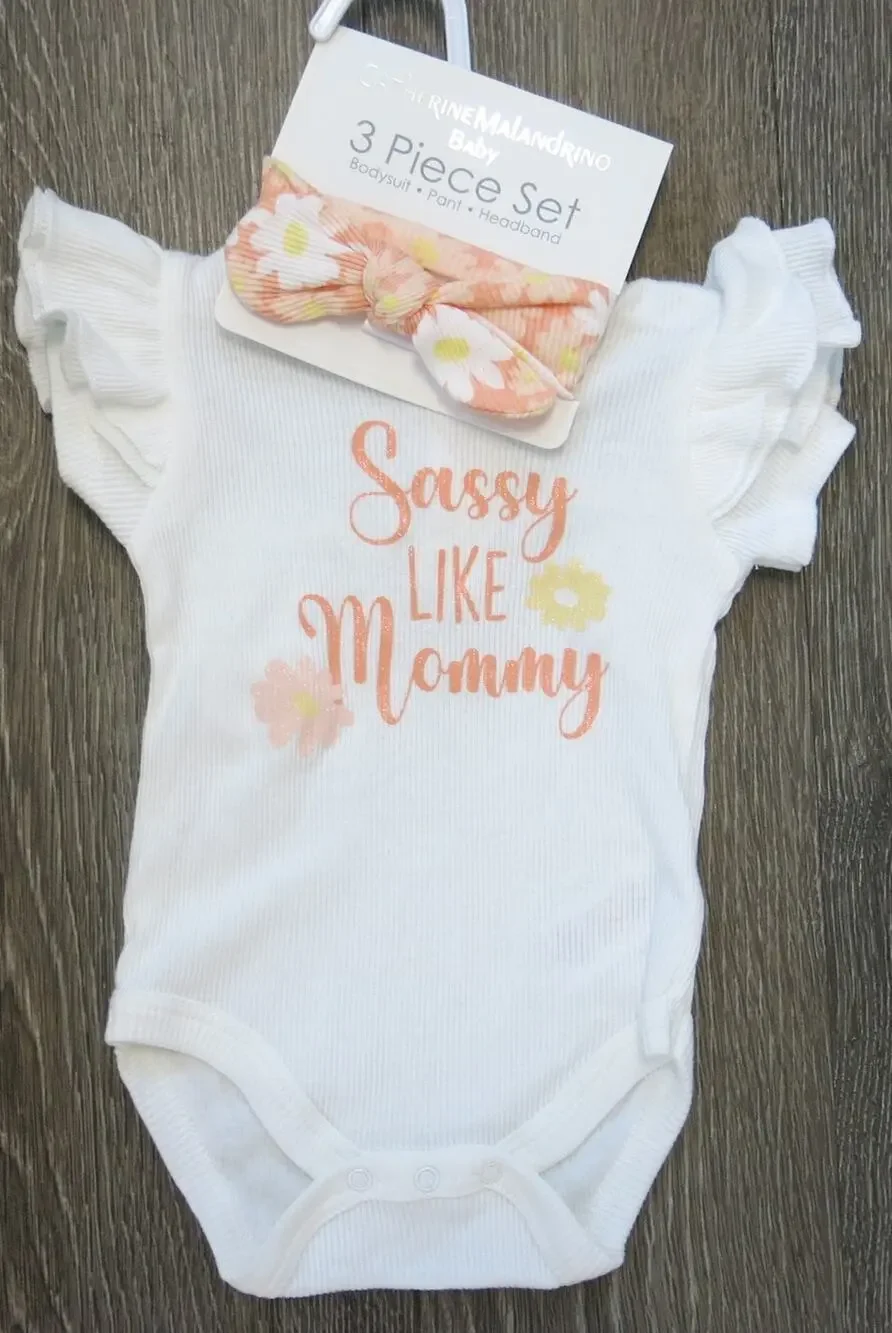 Baby Girl *NWT*2 Piece Outfit Size 3/6 Month Short Sleeve Head Band White Sassy